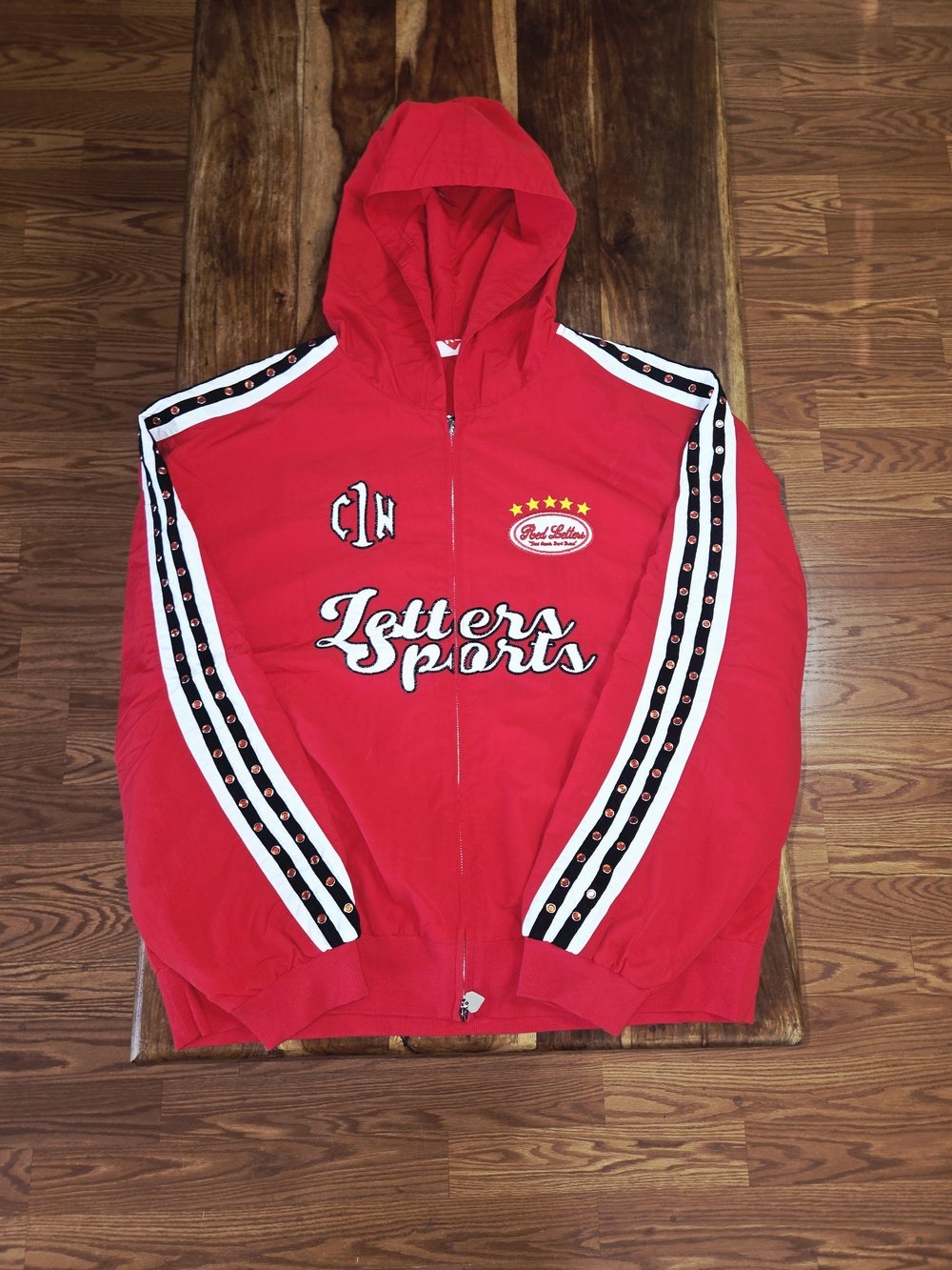 Red Letters/Cam Newton Collab Men's Red Hooded Track Jacket